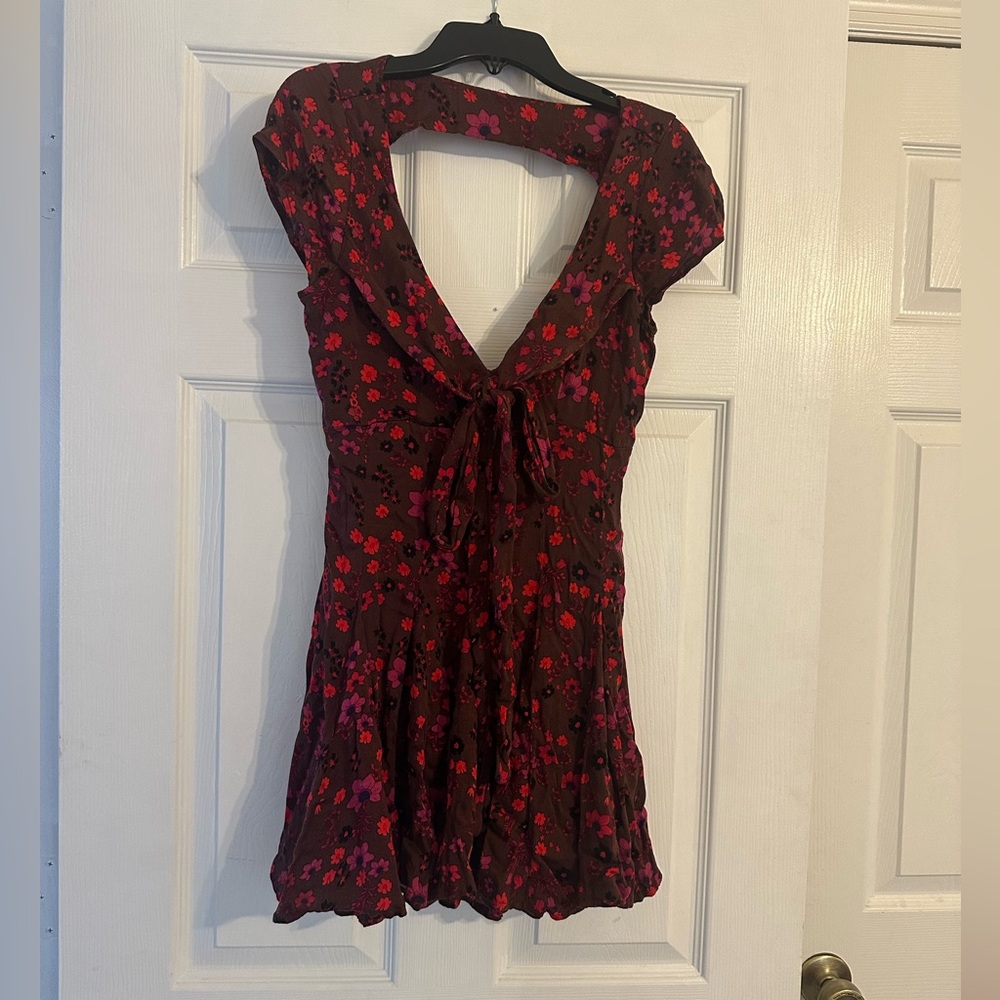 Free People Red and Pink Floral Backless Dress